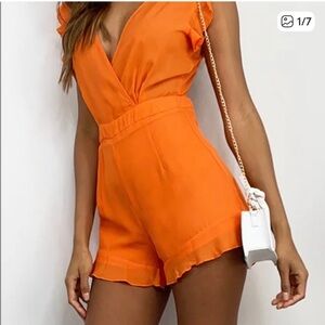 NWT Pretty Little Thing Orange Romper size US 4